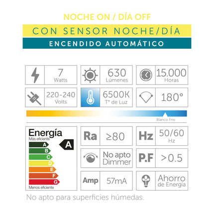 FOCO CON SENSOR DÍA/NOCHE 7W LEDBY