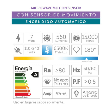 FOCO A60 CON SENSOR DE MOVIMIENTO 7W