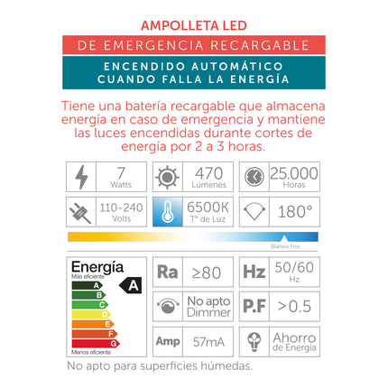 FOCO DE EMERGENCIA RECARGABLE 7W LEDBY