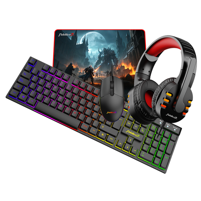 Combo Gamer Fiddler 4 en 1 con Teclado, Mouse, Audífonos y Mousepad