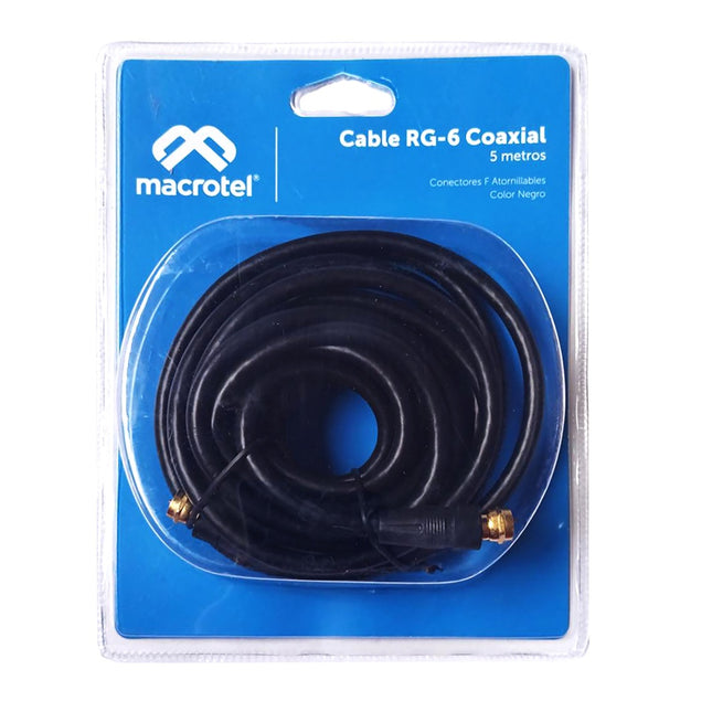 Cable Coaxial RG6 Negro c/ Terminal 5 Mts