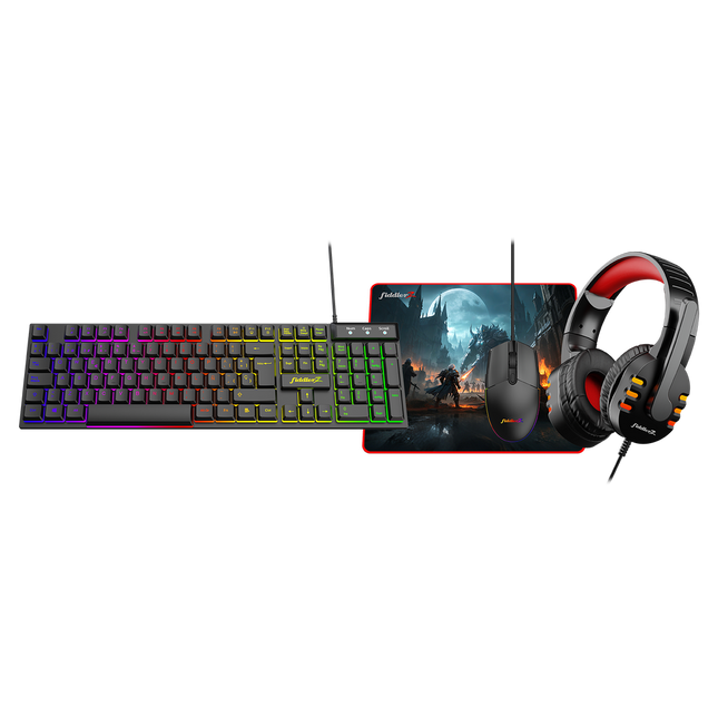 Combo Gamer Fiddler 4 en 1 con Teclado, Mouse, Audífonos y Mousepad