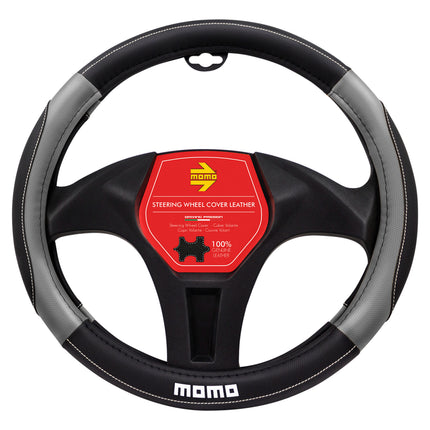 Cubre Volante de Cuero Momo Negro/gris