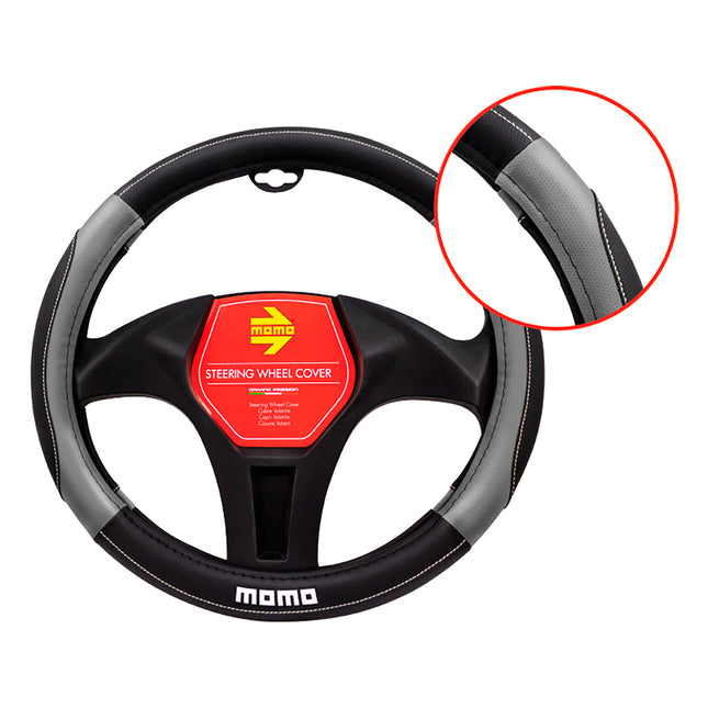 Cubre Volante de Cuero Negro/gris Momo