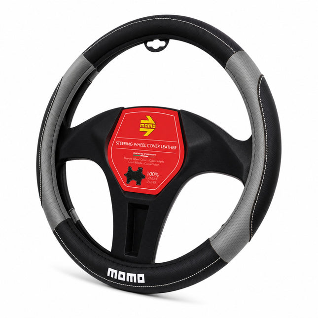Cubre Volante de Cuero Negro/gris Momo